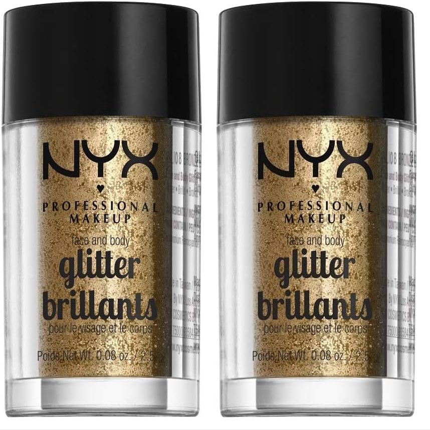 NYX PROFESSIONAL MAKEUP Face & Body Glitter, Bronze (Pack of 2)