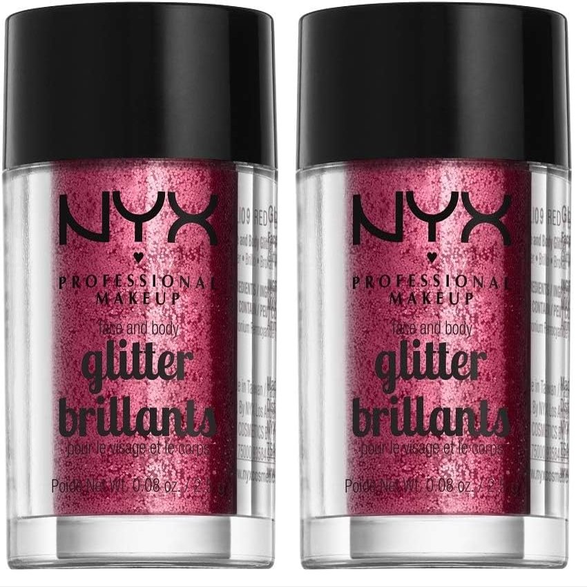 NYX PROFESSIONAL MAKEUP Face & Body Glitter, Red (Pack of 2)