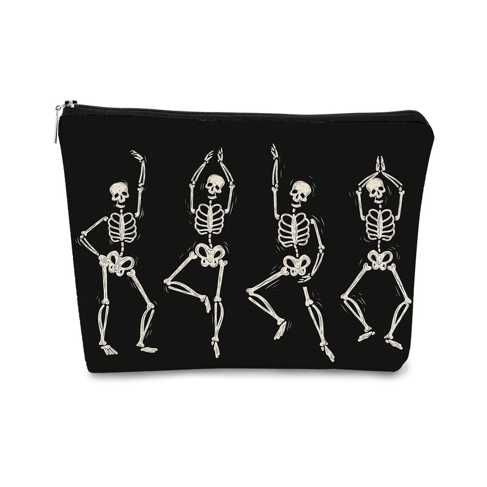 BARPERY Halloween Bag,Halloween Purse Gifts, Humorous Human Skeletons Skull Gothic Makeup Bag,Funny Halloween Skeleton Cosmetic Bag Gift for Skull Lovers Teen Girls Women Man