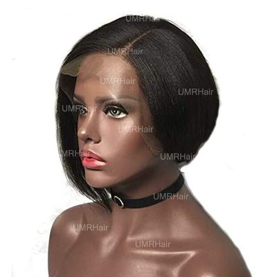 10inch Italian Yaki Short Bob Lace front Human Hair Wigs Pixie Cut Pre Plucked Yaki Straight 150% Density Short Bob Wig remy Brazilian Hair Wigs