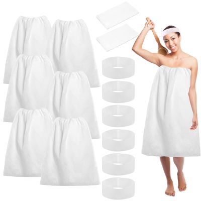 20PCS Disposable Spa Wrap With Facial Headbands - 10 Non-Woven Bathrobe and 10 Elastic Head Wraps - Skin Care Hair Band With Convenient Closure for Women Girls Salons (White)