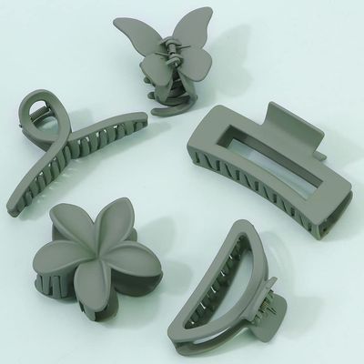 Ahoney 5 Pack Large Claw Hair Clips: Thick Hair Butterfly Flower Banana Clamps, Strong Hold Non-Slip Hair Accessories for Women (Green)