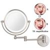 Wall Mounted LED Lighted Makeup Mirror, 8 inch Nickel Double Sided Brass Vanity Extendable Bathroom Mirror with Magnification, with Switch and Plug (Color : 3X) view 2