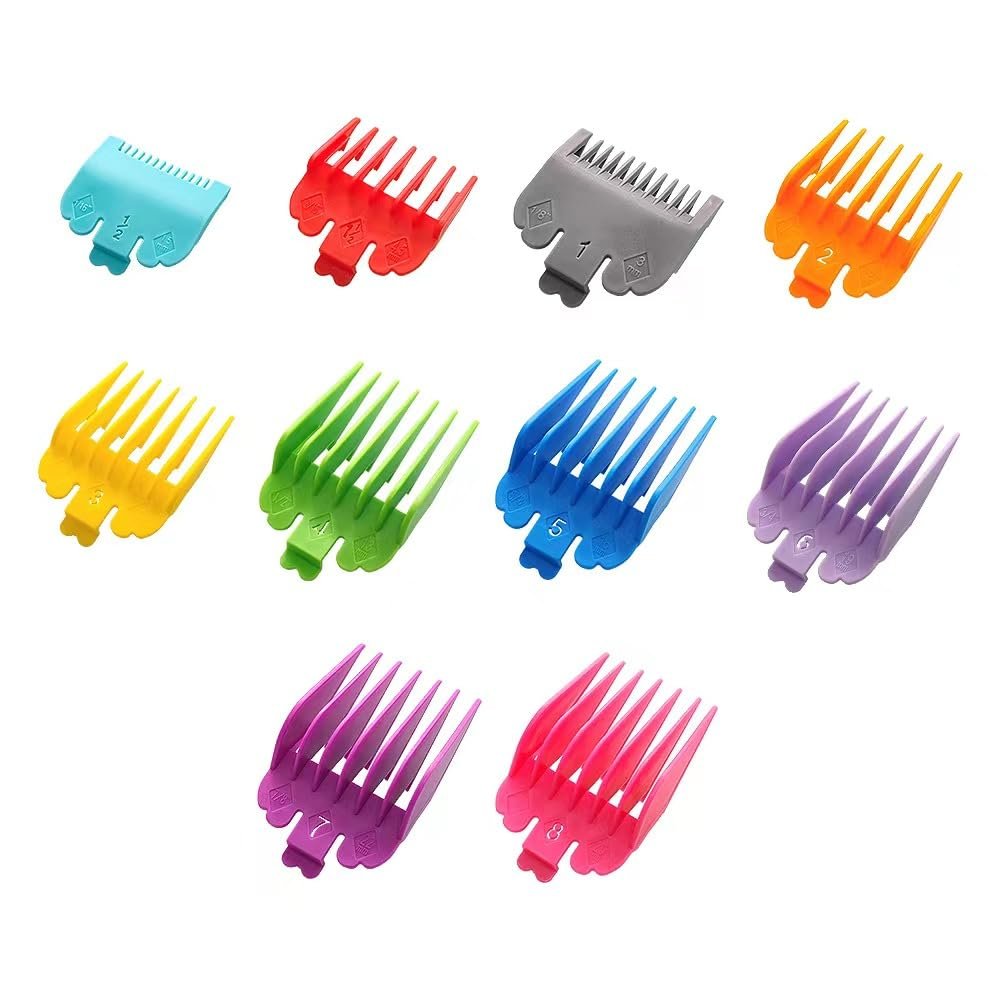 10pcs Professional Hair Clipper Guards Cutting Guides, Assorted Random Colors Hair Clipper Combs Cutting Guides, Fits for Most Wahl Professional Clipper Combs Replacement, 1/16" to 1"