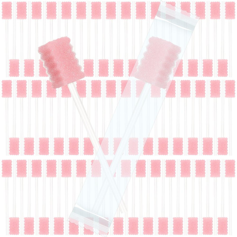 500 Pcs Disposable Oral Swabs for ElderlyToothbrush OralToothettes Oral Swabs Bulk Dental Swab Sticks 4.92" Sponge Individually Wrapped Care for Mouth(Pink)