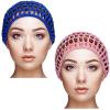 Geyoga 2 Pieces Mesh Crochet Hair Net Rayon Knit Snood Cap Cover Crocheted Shower Caps Sleep Hat for Women(Pink, Blue) view 1