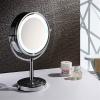 KEYQEEN LED Standing Makeup Mirrors with Light and Magnification, Lighted Double Sided Vanity Mirror, 360 Swivel Tabletop Shaving Mirrors,Silver,7X view 4