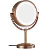 KEYQEEN LED Standing Makeup Mirrors with Light and Magnification, Lighted Double Sided Vanity Mirror, 360 Swivel Tabletop Shaving Mirrors,Red bronze,3X view 1