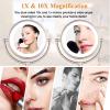 KEYQEEN LED Standing Makeup Mirrors with Light and Magnification, Nickel Lighted Double Sided Vanity Mirror, Swivel Tabletop Shaving Mirrors,10x view 2