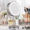 KEYQEEN LED Standing Makeup Mirrors with Light and Magnification, Nickel Lighted Double Sided Vanity Mirror, Swivel Tabletop Shaving Mirrors,10x view 3