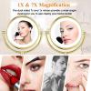 KEYQEEN LED Standing Makeup Mirrors with Light and Magnification, Lighted Double Sided Vanity Mirror, 360 Swivel Tabletop Shaving Mirrors,Gold,7X view 2