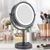 KEYQEEN LED Standing Makeup Mirrors with Light and Magnification, Black Lighted Double Sided Vanity Mirror, Swivel Tabletop Shaving Mirrors,10x view 4