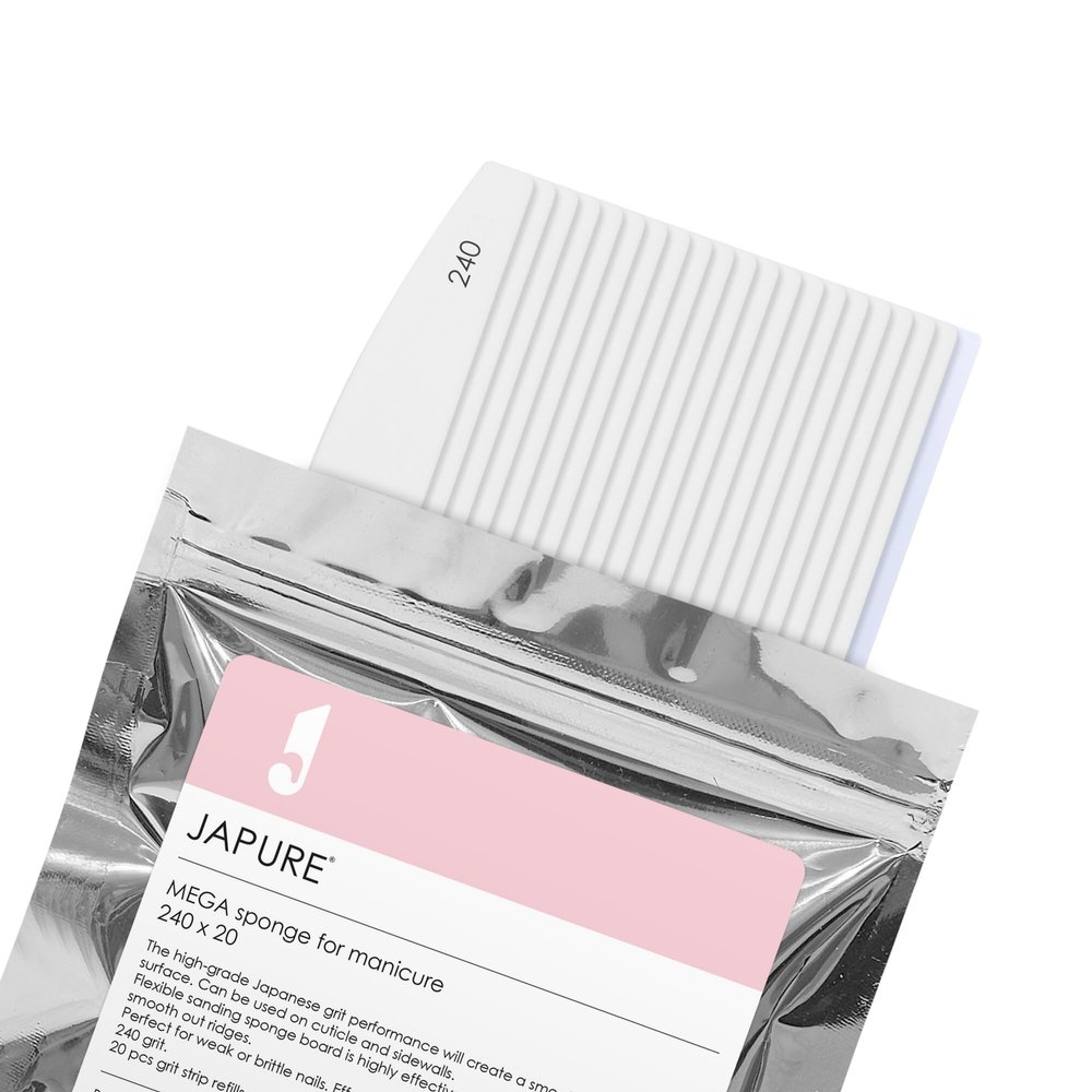 JAPURE MEGA Sponge Nail File - 240 Grit Professional Manicure Sponge Salon Quality Nail Buffer - 20pcs Thick Durable Nail Files for Acrylics & Natural Nails