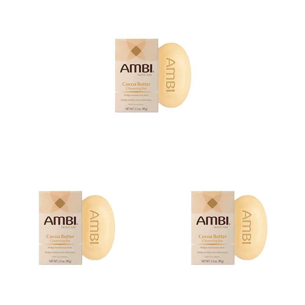 Ambi Skin Care Cleansing Bar Soap with Cocoa Butter To Restore Skin's Natual Moisturize Balance, Helps Visibly Even Skin Tone, Washes Away Surface Impurities, Chocolate, 3.5 Oz (Pack of 3)