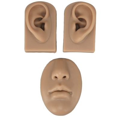 3D Nose and Mouth Model, Reusable Silicone Ear Model for Ear Studs Display, Simulation Display Props for Piercing Suture Practice, Portable Practice Model for Home Body Piercing Salon(Dark Skin Color)