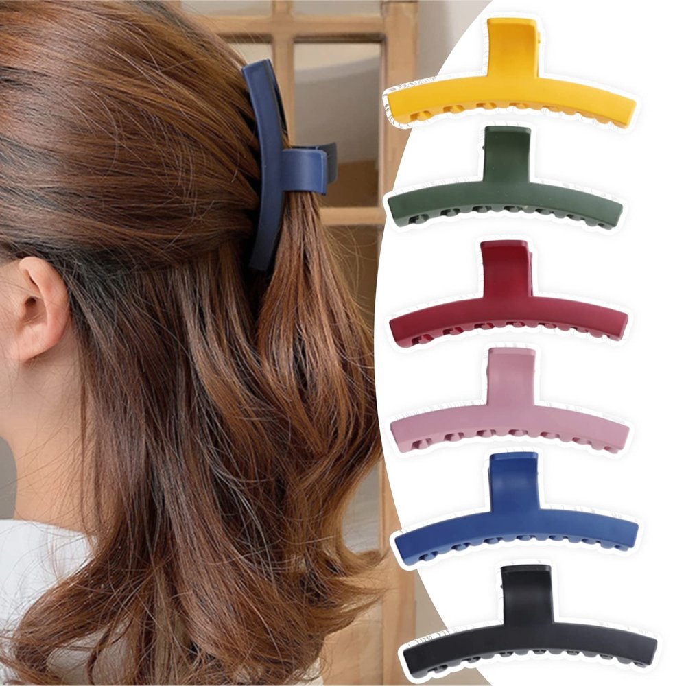 6PCS Hair Claw Clips for Women Thick Hair, Matte Non-SlipHair Clips Hair Clips Strong Hold Thin Hair Accessories (Save25%-6PCS(Yellow+Green+Red))