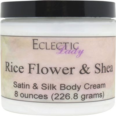 Eclectic Lady Rice Flower and Shea Satin and Silk Cream, Body Cream, Body Lotion, 8 oz - Shea Butter, Aloe, Silk Amino Acids, Vitamin E, Phthalate-Free, Handcrafted in USA - Perfect For Women