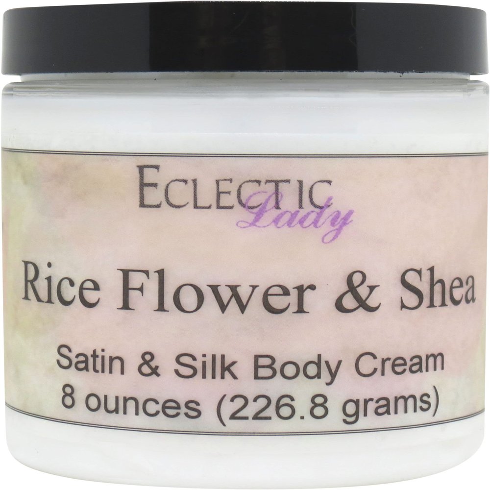 Eclectic Lady Rice Flower and Shea Satin and Silk Cream, Body Cream, Body Lotion, 8 oz - Shea Butter, Aloe, Silk Amino Acids, Vitamin E, Phthalate-Free, Handcrafted in USA - Perfect For Women