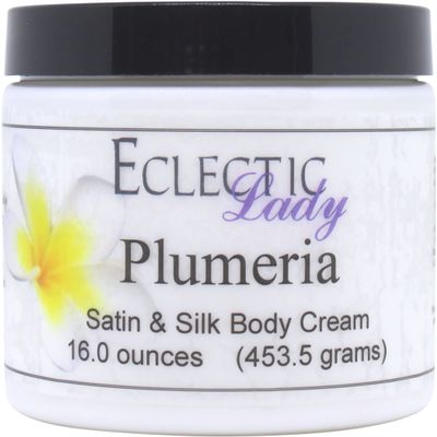 Eclectic Lady Plumeria Satin and Silk Cream, Body Cream, Body Lotion, 16 oz - Shea Butter, Aloe, Silk Amino Acids, Vitamin E, Phthalate-Free, Handcrafted in USA - Perfect For Women