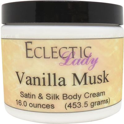 Eclectic Lady Vanilla Musk Satin and Silk Cream, Body Cream, Body Lotion, 16 oz - Shea Butter, Aloe, Silk Amino Acids, Vitamin E, Phthalate-Free, Handcrafted in USA - Perfect For Women