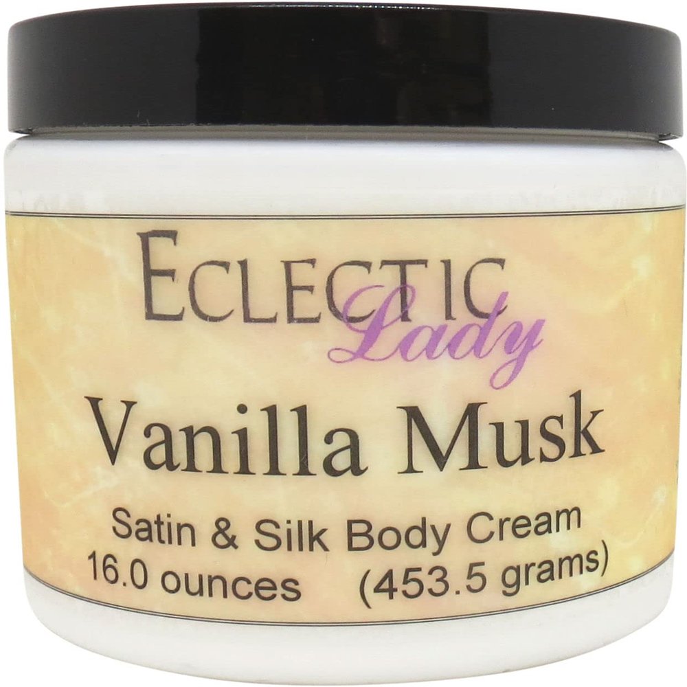 Eclectic Lady Vanilla Musk Satin and Silk Cream, Body Cream, Body Lotion, 16 oz - Shea Butter, Aloe, Silk Amino Acids, Vitamin E, Phthalate-Free, Handcrafted in USA - Perfect For Women