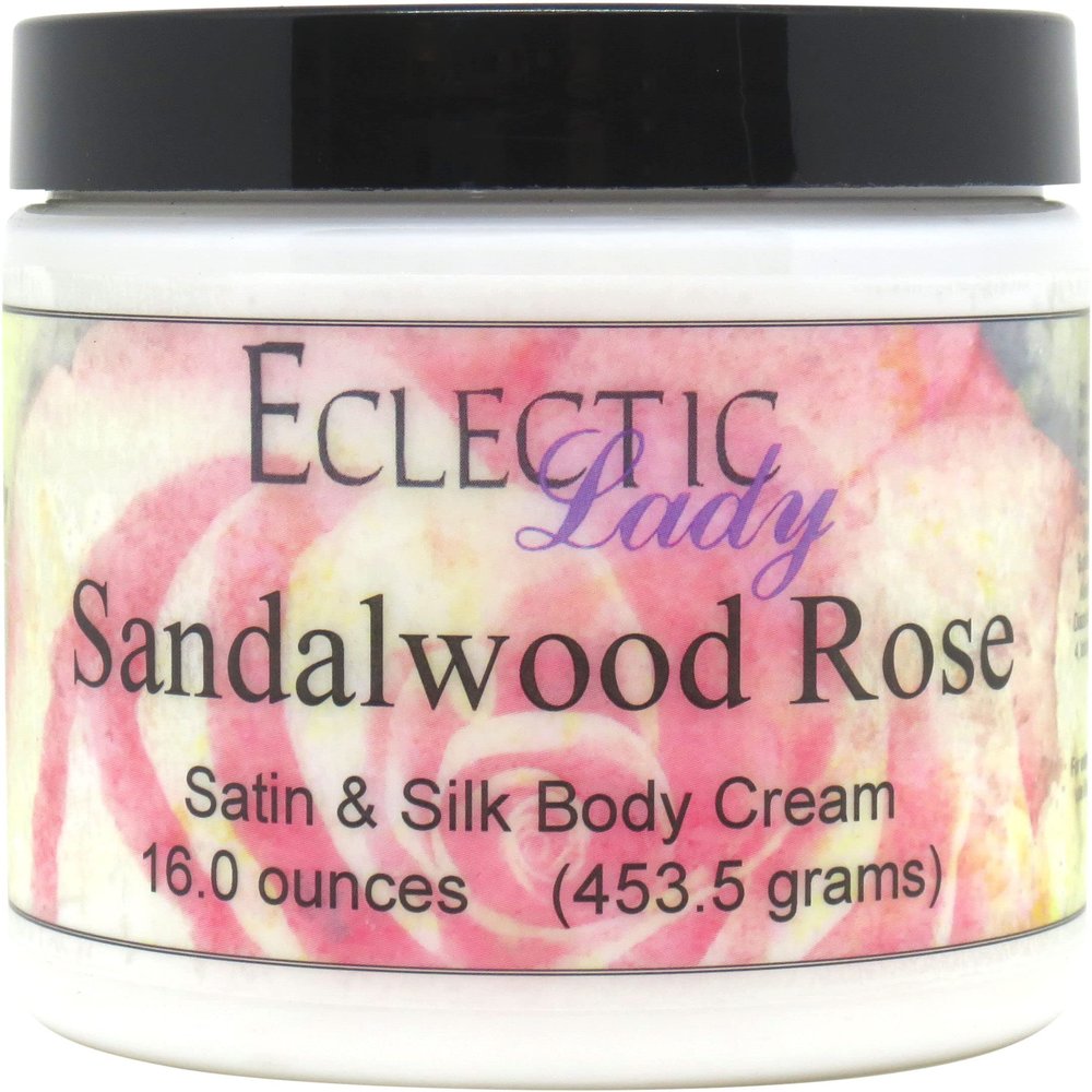 Eclectic Lady Sandalwood Rose Satin and Silk Cream, Body Cream, Body Lotion, 16 oz - Shea Butter, Aloe, Silk Amino Acids, Vitamin E, Phthalate-Free, Handcrafted in USA - Perfect For Women