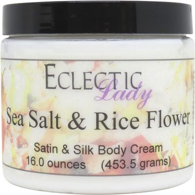 Eclectic Lady Sea Salt And Rice Flower Satin and Silk Cream, Body Cream, Body Lotion, 16 oz - Shea Butter, Aloe, Silk Amino Acids, Vitamin E, Phthalate-Free, Handcrafted in USA - Perfect For Women