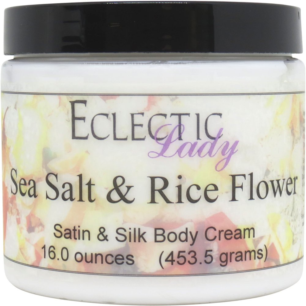 Eclectic Lady Sea Salt And Rice Flower Satin and Silk Cream, Body Cream, Body Lotion, 16 oz - Shea Butter, Aloe, Silk Amino Acids, Vitamin E, Phthalate-Free, Handcrafted in USA - Perfect For Women
