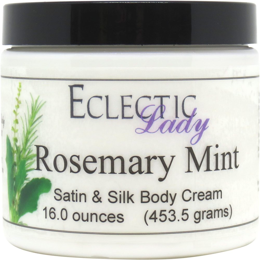 Eclectic Lady Rosemary Mint Satin and Silk Cream, Body Cream, Body Lotion, 16 oz - Shea Butter, Aloe, Silk Amino Acids, Vitamin E, Phthalate-Free, Handcrafted in USA - Perfect For Women