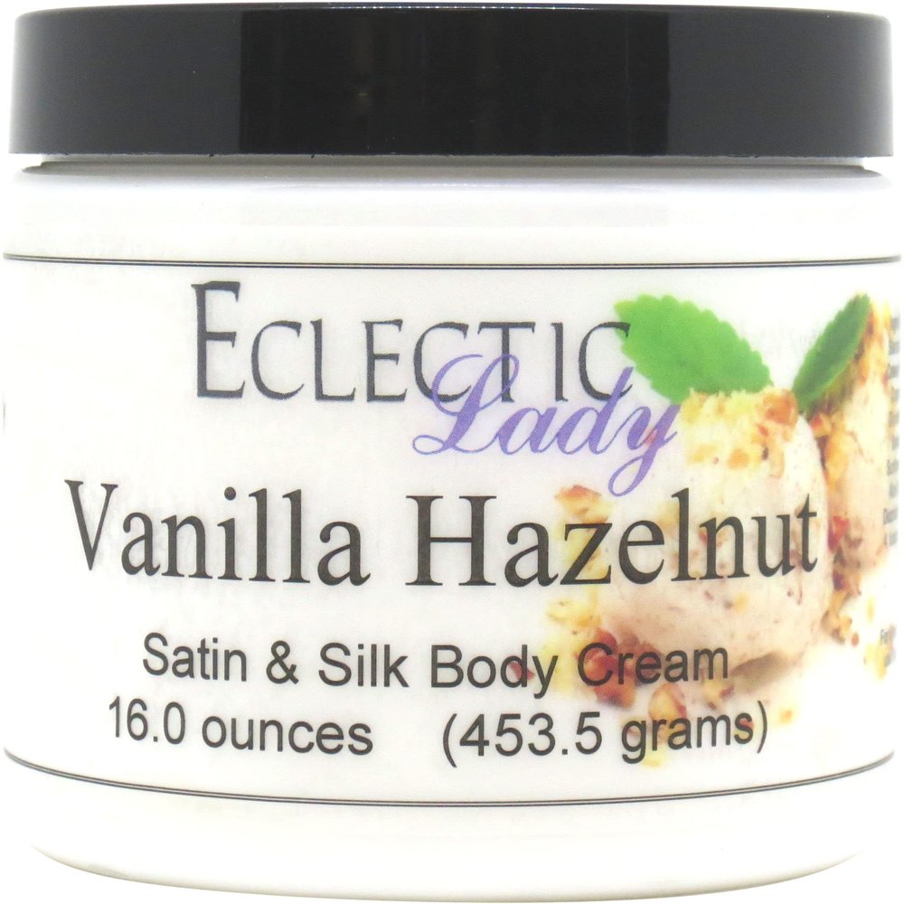 Eclectic Lady Vanilla Hazelnut Satin and Silk Cream, Body Cream, Body Lotion, 16 oz - Shea Butter, Aloe, Silk Amino Acids, Vitamin E, Phthalate-Free, Handcrafted in USA - Perfect For Women