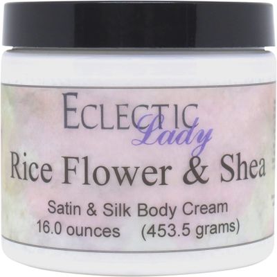 Eclectic Lady Rice Flower and Shea Satin and Silk Cream, Body Cream, Body Lotion, 16 oz - Shea Butter, Aloe, Silk Amino Acids, Vitamin E, Phthalate-Free, Handcrafted in USA - Perfect For Women
