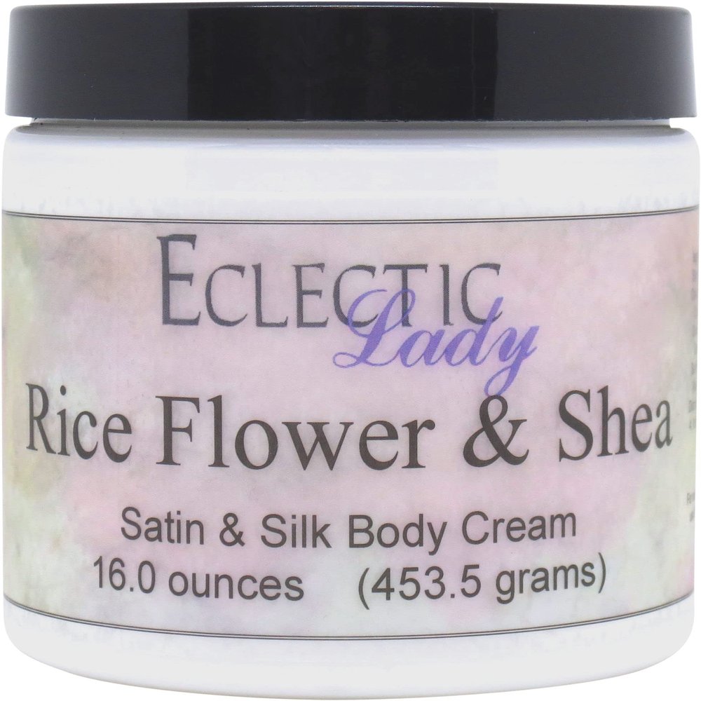 Eclectic Lady Rice Flower and Shea Satin and Silk Cream, Body Cream, Body Lotion, 16 oz - Shea Butter, Aloe, Silk Amino Acids, Vitamin E, Phthalate-Free, Handcrafted in USA - Perfect For Women