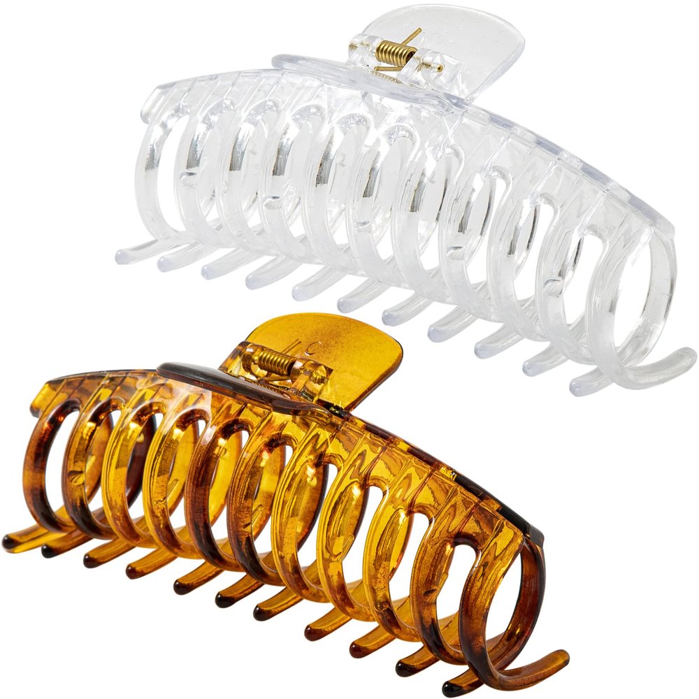 Accglory 5.5 Inches Extra Large Hair Clips for Long Thick Hair Womens Jumbo Hair Claw Clips 2 Counts in Set Hair Accessories (clear and brown)
