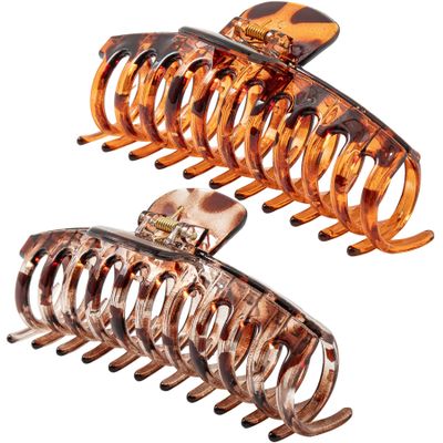 Accglory 5.5 Inches Extra Large Hair Clips for Long Thick Hair Womens Jumbo Hair Claw Clips 2 Counts in Set Hair Accessories (light leopard and coffee leopard)