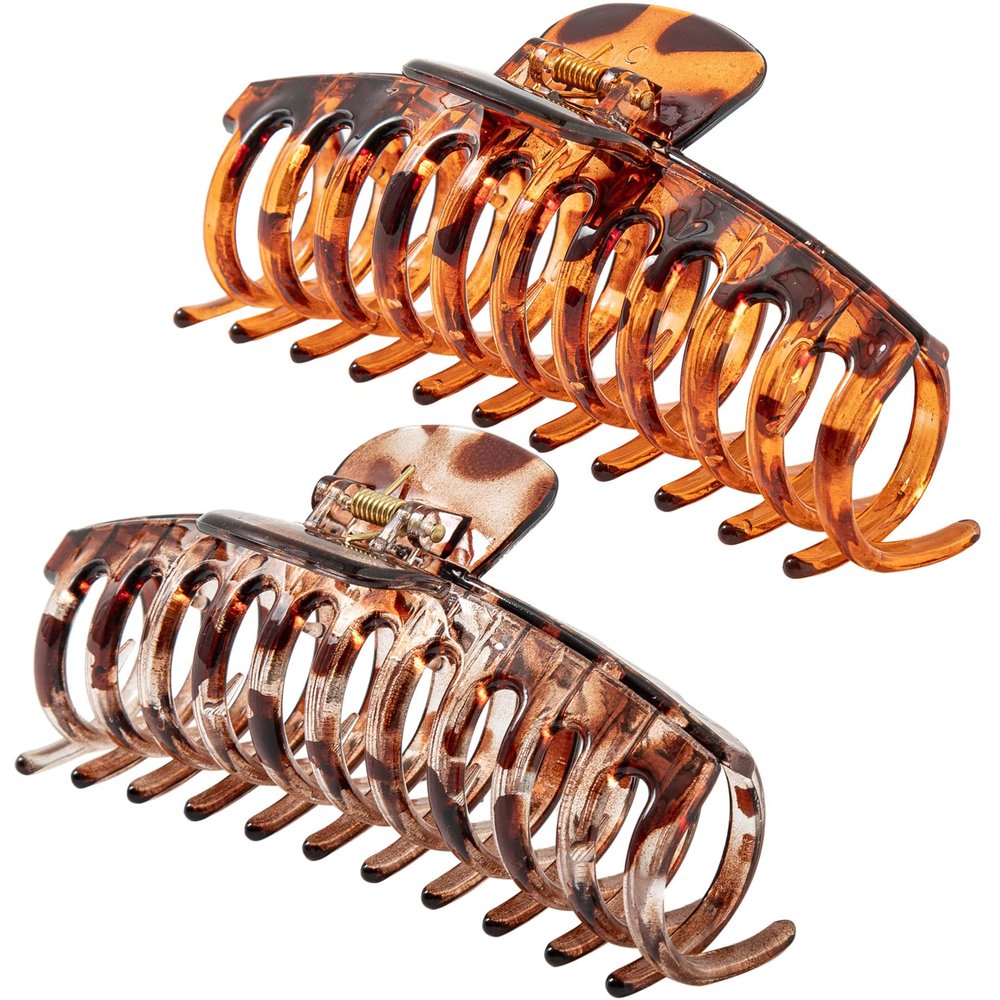 Accglory 5.5 Inches Extra Large Hair Clips for Long Thick Hair Womens Jumbo Hair Claw Clips 2 Counts in Set Hair Accessories (light leopard and coffee leopard)