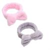 2 Pack Spa Headband, Facial Makeup Bow Head band for Women Girls Washing Face Skincare Shower Fluffy Towel Headbands, Soft Microfiber Coral Fleece Face Mask Hair Band (Pink & Gray) Plus Makeup Brush Flat Top Hexagon Face Blush Liquid Powder Foundatio view 2