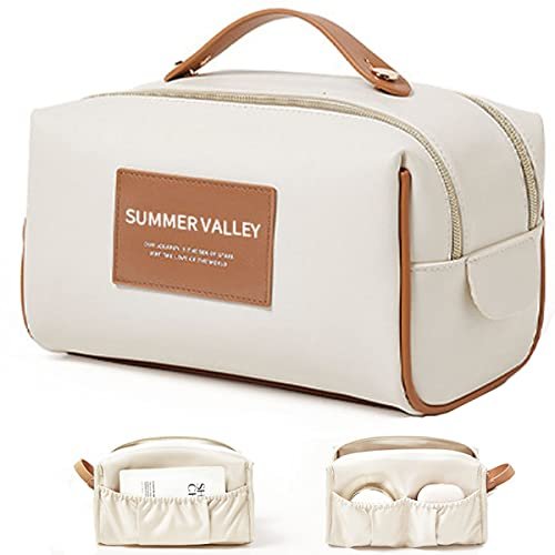 Retro Contrast Color Makeup Bag Portable Large Capacity Advanced Storage Bag New PU Waterproof Wash Bag (Brown)