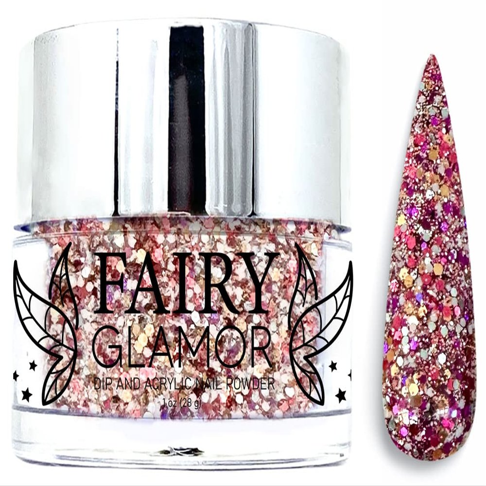FAIRY GLAMOR Orange Glitter Dip & Acrylic Nail Powder - Flying Carpet - 1 oz