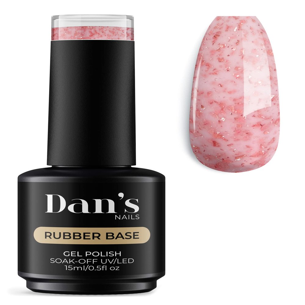 Dan's Nails 15ml Ballet Pink Gold Flakes Rubber Base Gel Coat Color | Soak off UV/LED Lamp for Professional Russian Manicure