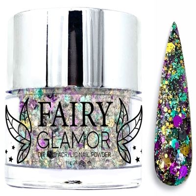 FAIRY GLAMOR Green Yellow Glitter Dip & Acrylic Nail Powder - Belly Dancer - 1 oz