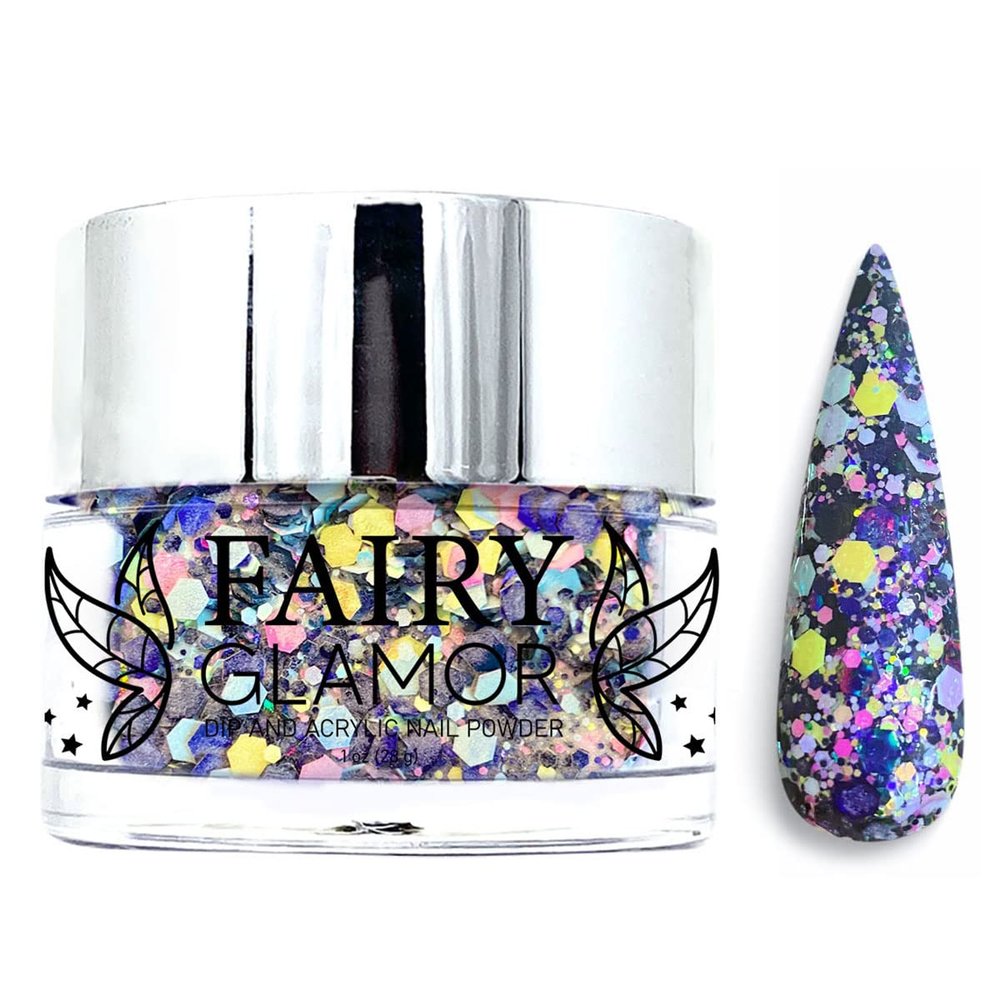 FAIRY GLAMOR Purple Glitter Dip & Acrylic Nail Powder - Pixelated - 1 oz