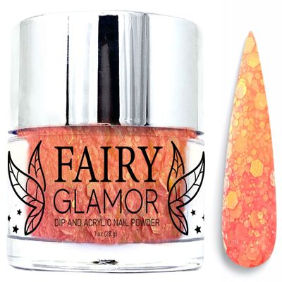 FAIRY GLAMOR Orange Thermal Color Changing Glitter Dip & Acrylic Nail Powder - California Girl - 1 oz