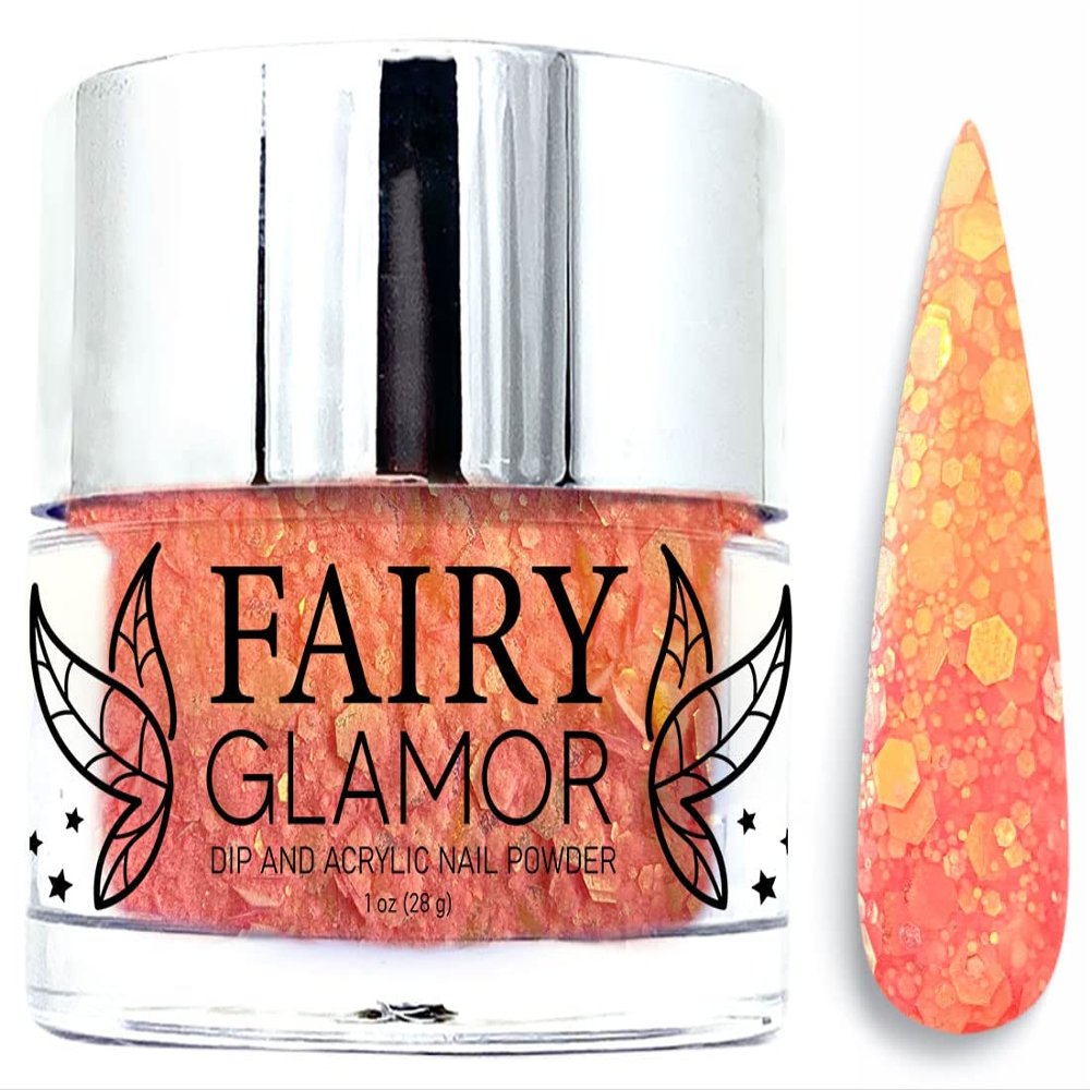 FAIRY GLAMOR Orange Thermal Color Changing Glitter Dip & Acrylic Nail Powder - California Girl - 1 oz