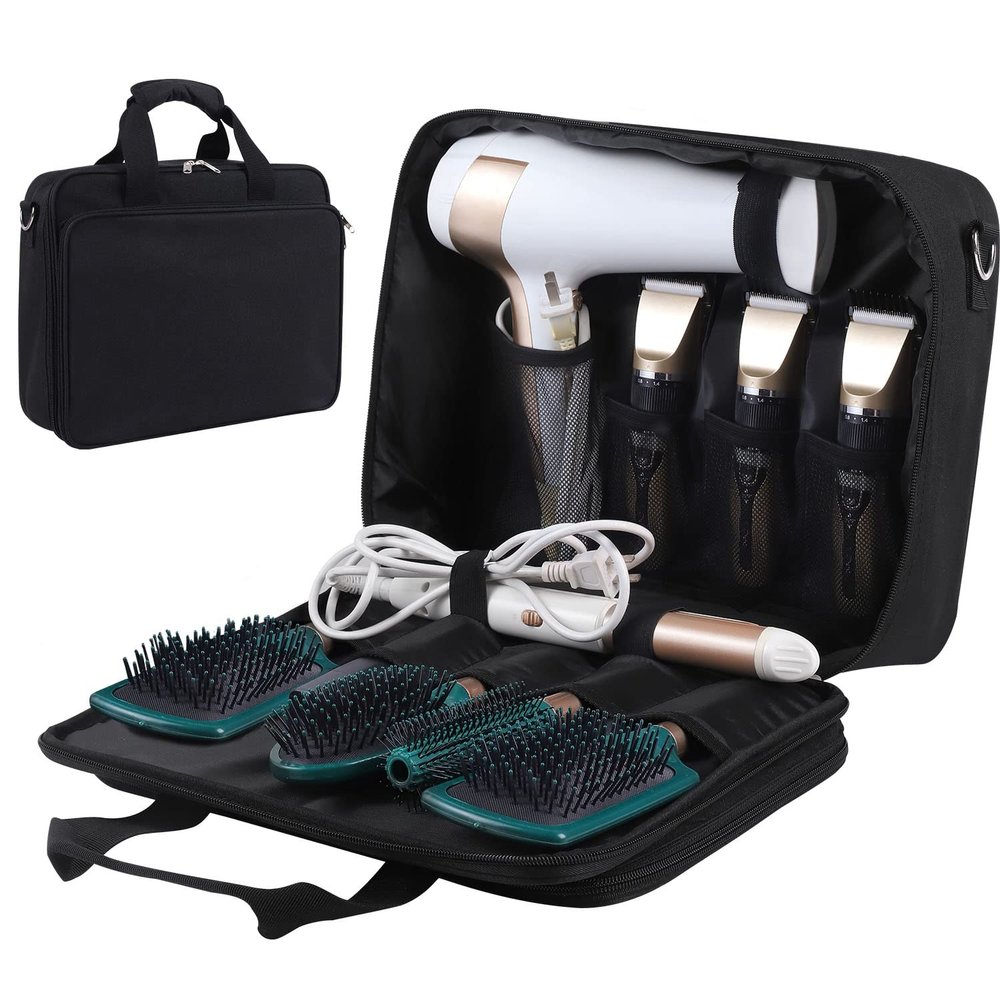 Barber Hairdryer Carrying Case - Hairstylist Travel Bag with Storage for Blow Dryer & Salon Equipment