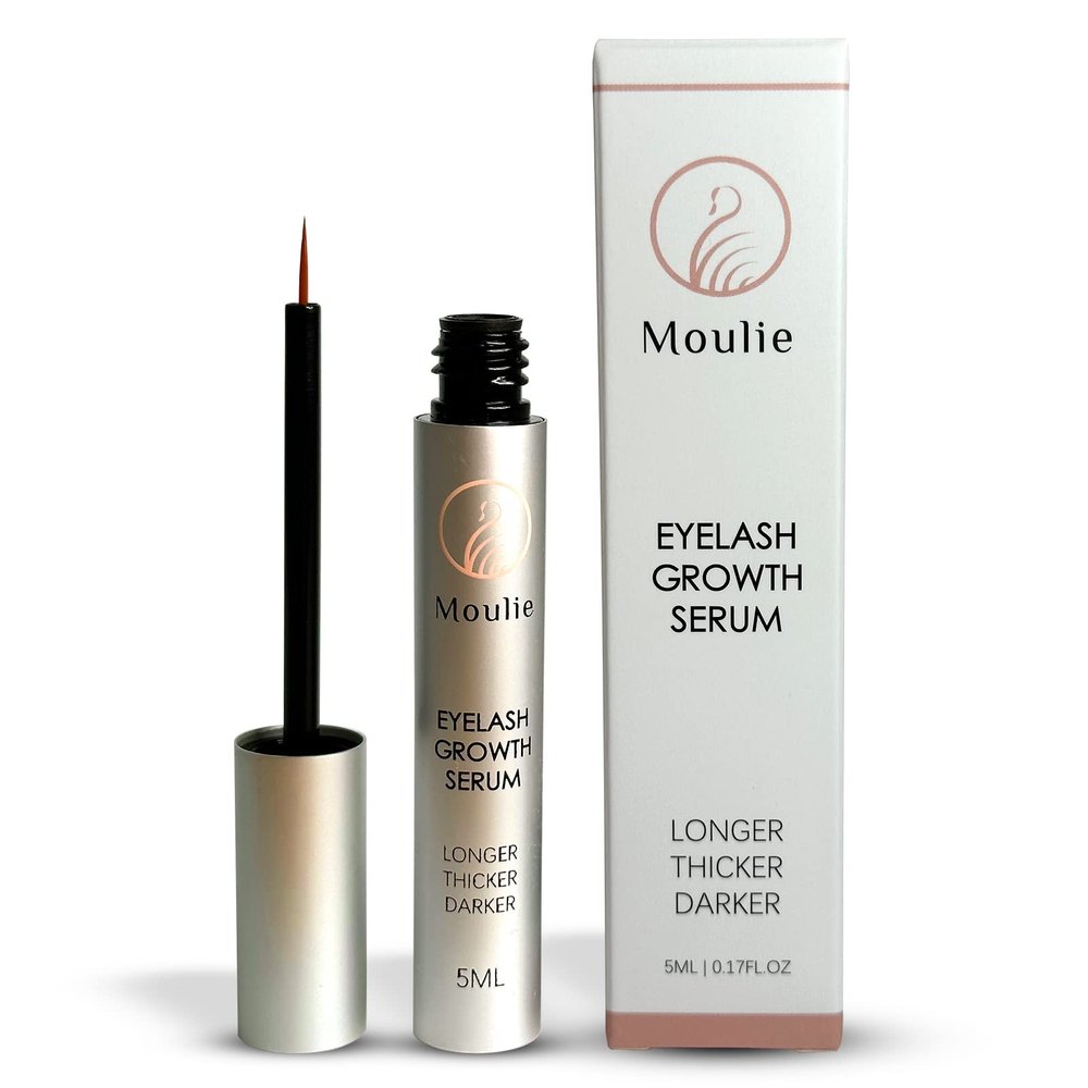Moulie Eyelash Growth Serum, Natural Organic Lash Boost & Enhancer for Longer, Fuller, & Thicker Lashes & Brows (5ml), Cruelty-Free, & Irritation-Free Formula.