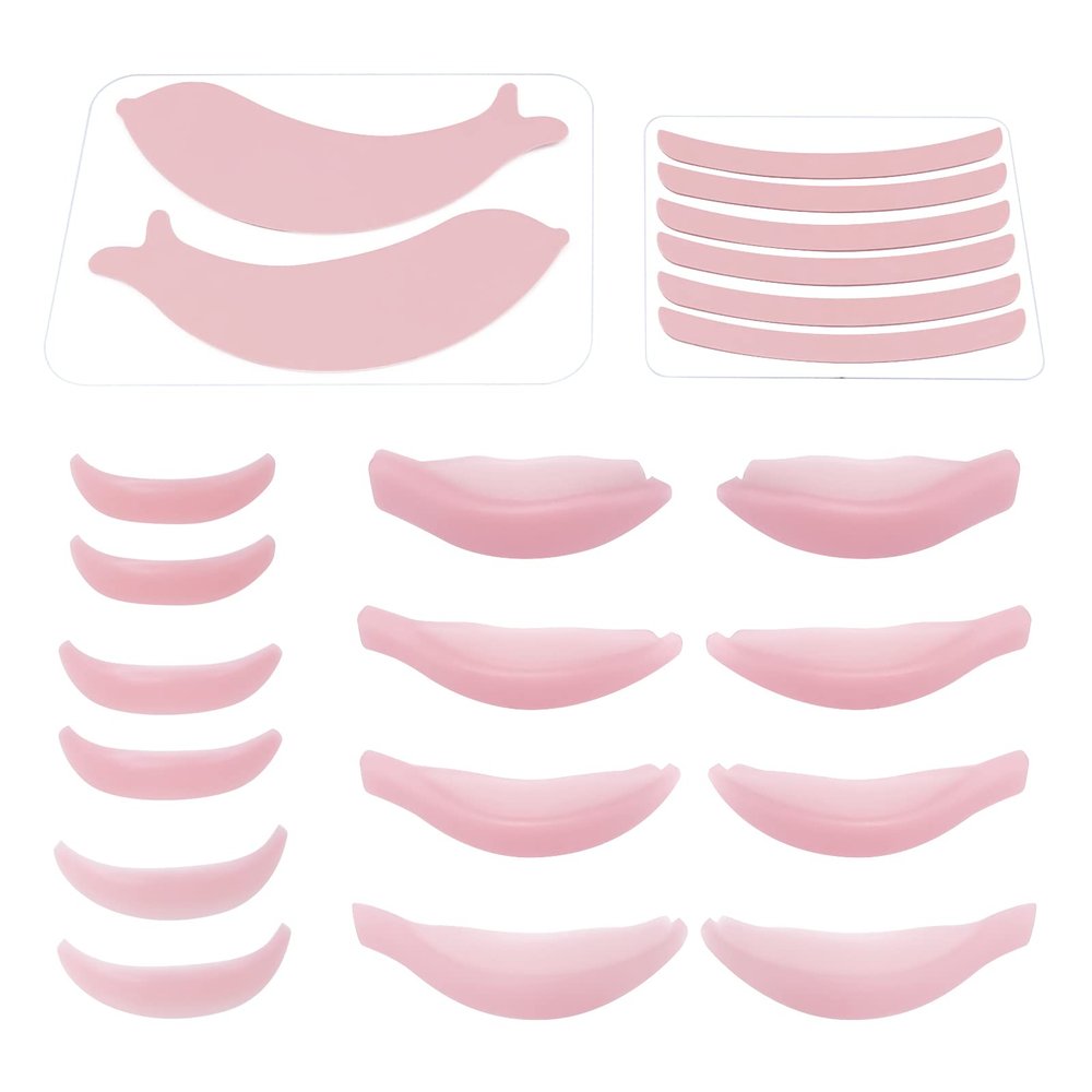 22 Piece Silicone Lash Lift Pads, PERMANIA Eyelash Perm Curler Makeup Tools for Eyelash Lifting, Reusable Dolphin Eye Patch & Lash Ribbon Salon Grade (Pink)
