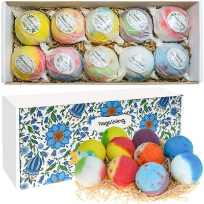Nagaliving Bath Bombs Gift Set, 10 Organic Bubble Bombs, for Valentines Day, Christmas