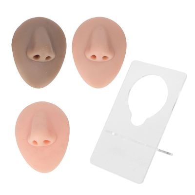 3pcs Silicone Nose Model with 3 Colors, 3D Simulated Nose Model with Acrylic Stand for Piercing Practice, Multipurpose Prosthetic Nose for Nose Plastic Surgery Nose Suture Practice
