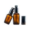 3PCS Amber Square Glass Lotion Bottle Refillable Pump Bottles Travel Containers for Soap Shampoo Conditioner (100ML) view 3
