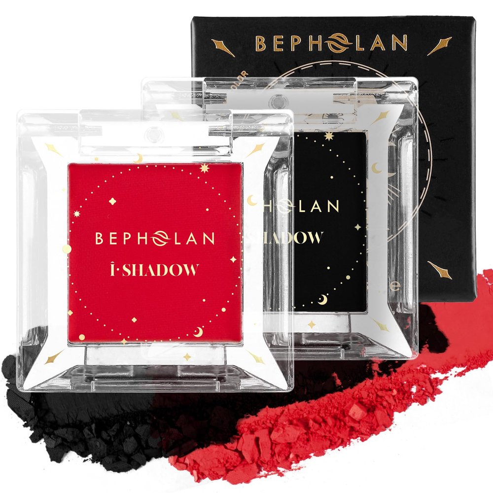 BEPHOLAN 2 PCS Single Matte Black Red Eyeshadow Palette,Eyeliner Powder Goth Makeup Eyeshadow,Gothic Vampire Makeup Kit